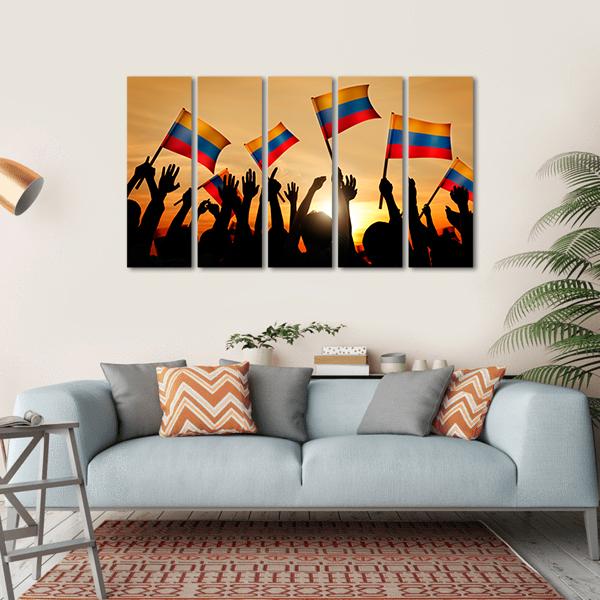 People Holding Flags Of Colombia Canvas Wall Art-5 Horizontal-Gallery Wrap-22" x 12"-Tiaracle
