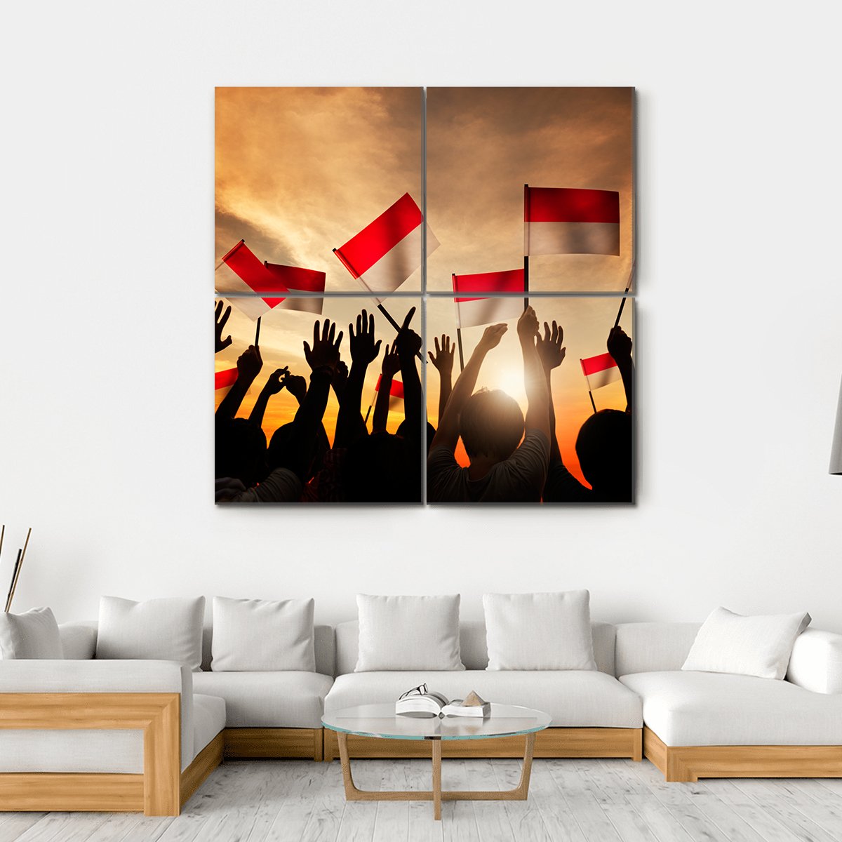 People Holding The Flag Of Indonesia Canvas Wall Art-4 Square-Gallery Wrap-17" x 17"-Tiaracle