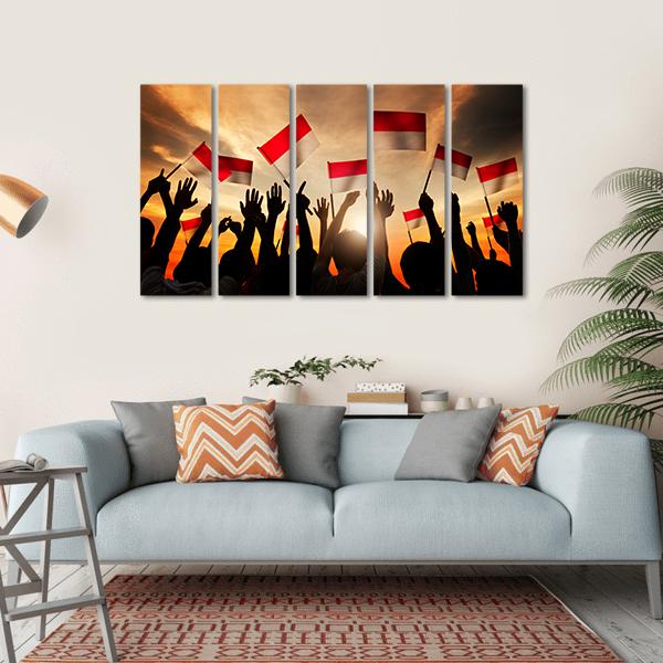 People Holding The Flag Of Indonesia Canvas Wall Art-5 Horizontal-Gallery Wrap-22" x 12"-Tiaracle