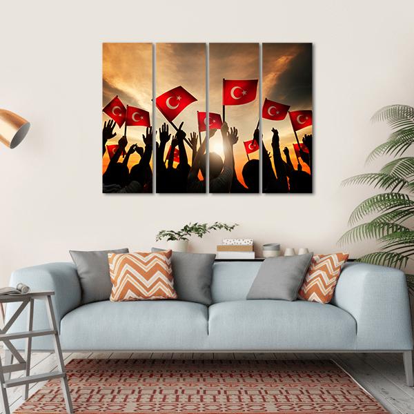 People Holding The Flag Of Turkey Canvas Wall Art-4 Horizontal-Gallery Wrap-34" x 24"-Tiaracle