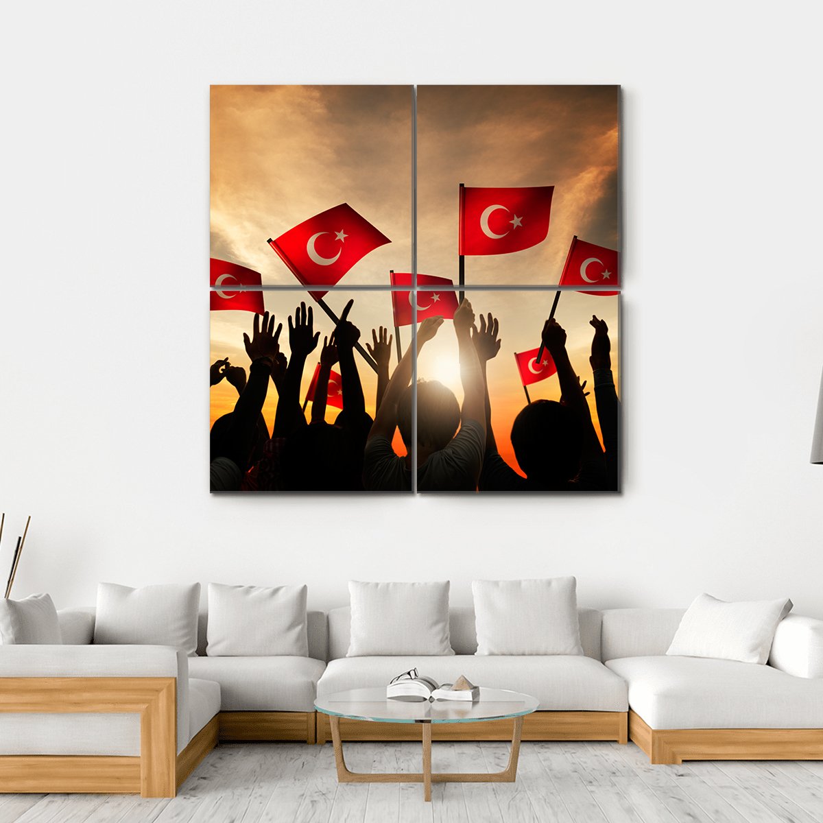 People Holding The Flag Of Turkey Canvas Wall Art-4 Square-Gallery Wrap-17" x 17"-Tiaracle