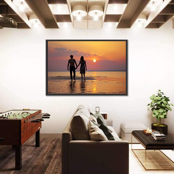 People In Love At Sunset Canvas Wall Art-1 Piece-Floating Frame-36" x 24"-Tiaracle