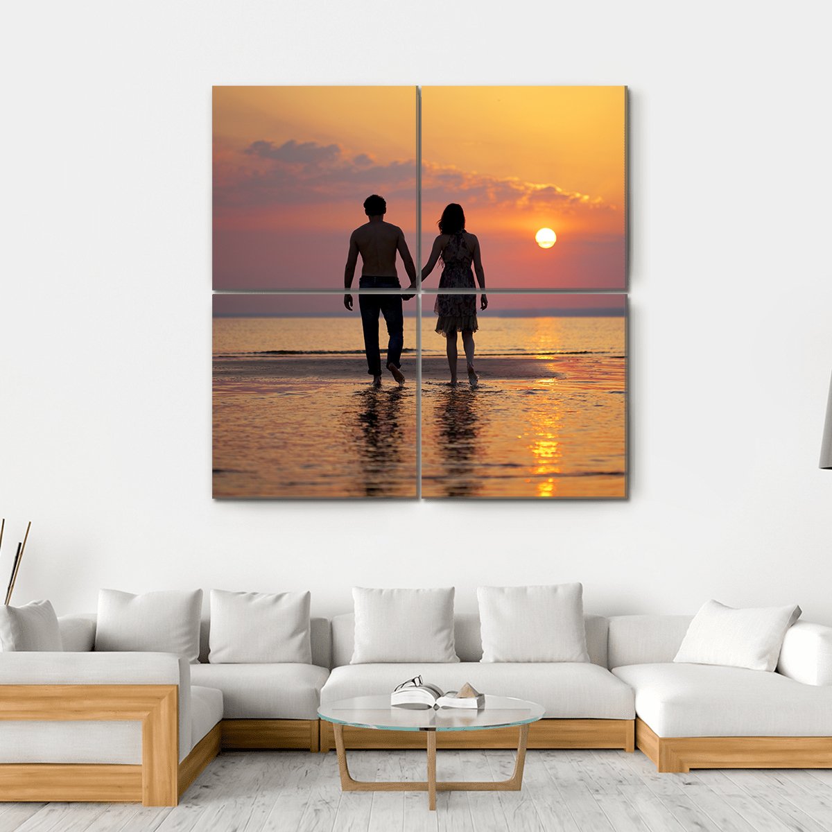 People In Love At Sunset Canvas Wall Art-4 Square-Gallery Wrap-17" x 17"-Tiaracle
