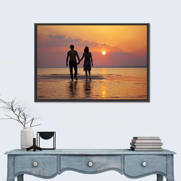 People In Love At Sunset Canvas Wall Art-5 Horizontal-Gallery Wrap-22" x 12"-Tiaracle