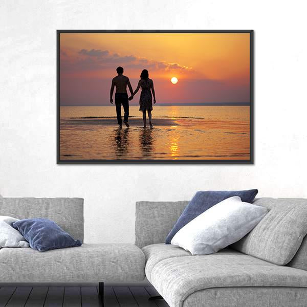 People In Love At Sunset Canvas Wall Art-5 Horizontal-Gallery Wrap-22" x 12"-Tiaracle