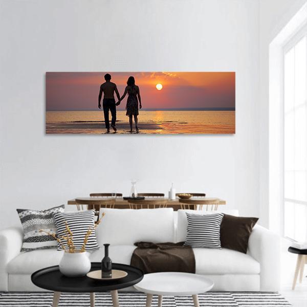 People In Love At Sunset Panoramic Canvas Wall Art-1 Piece-36" x 12"-Tiaracle