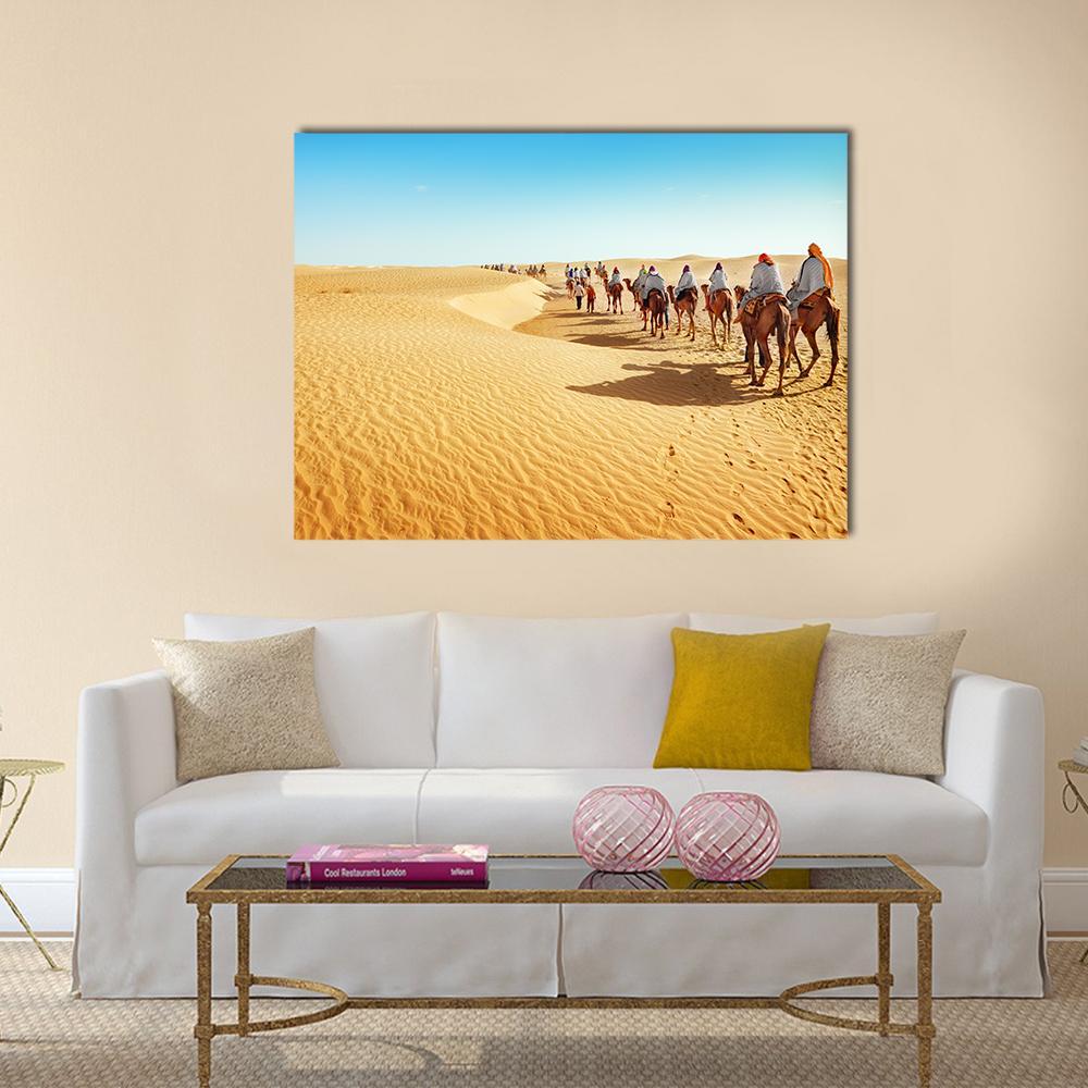 People In The Sahara Desert Canvas Wall Art-1 Piece-Gallery Wrap-48" x 32"-Tiaracle