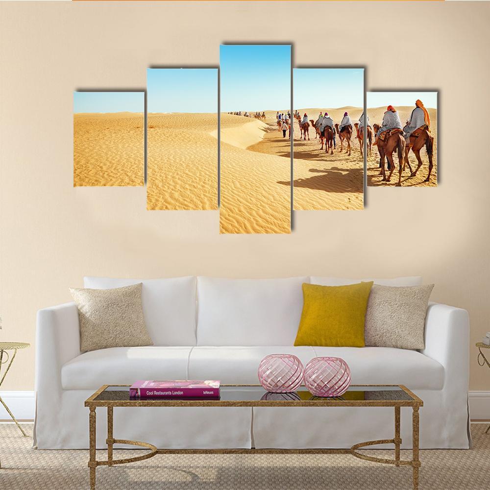 People In The Sahara Desert Canvas Wall Art-5 Star-Gallery Wrap-62" x 32"-Tiaracle