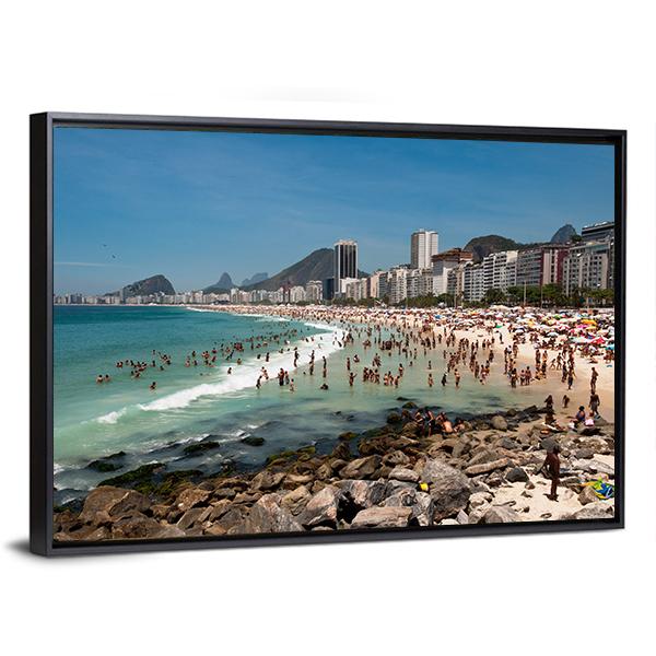 People On Copacabana Beach Canvas Wall Art-3 Horizontal-Gallery Wrap-25" x 16"-Tiaracle