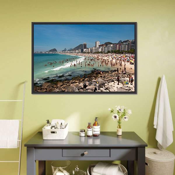 People On Copacabana Beach Canvas Wall Art-3 Horizontal-Gallery Wrap-25" x 16"-Tiaracle