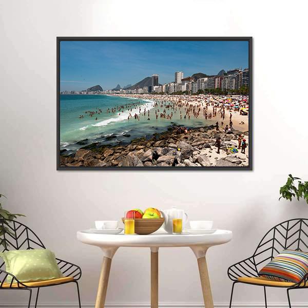 People On Copacabana Beach Canvas Wall Art-1 Piece-Floating Frame-24" x 16"-Tiaracle