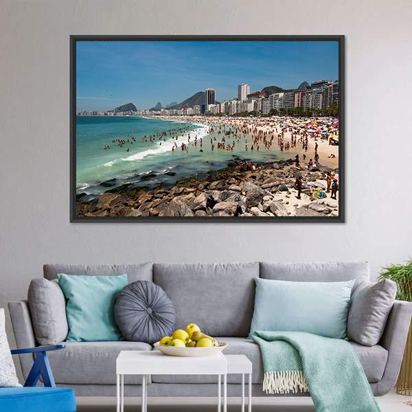 People On Copacabana Beach Canvas Wall Art-3 Horizontal-Gallery Wrap-25" x 16"-Tiaracle