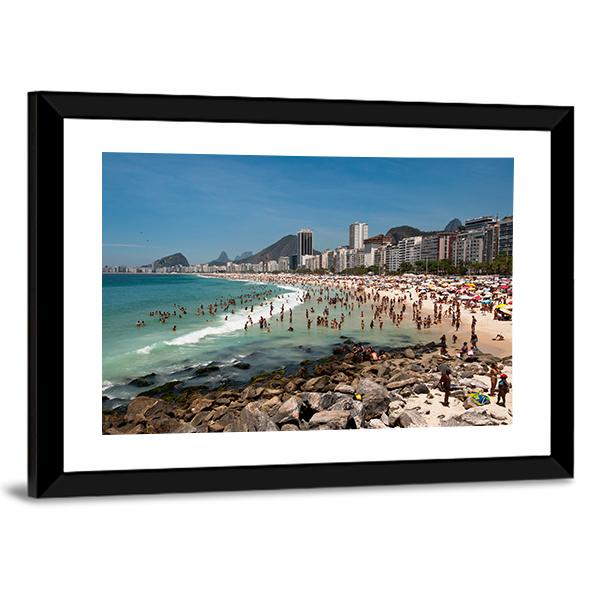 People On Copacabana Beach Canvas Wall Art-3 Horizontal-Gallery Wrap-25" x 16"-Tiaracle