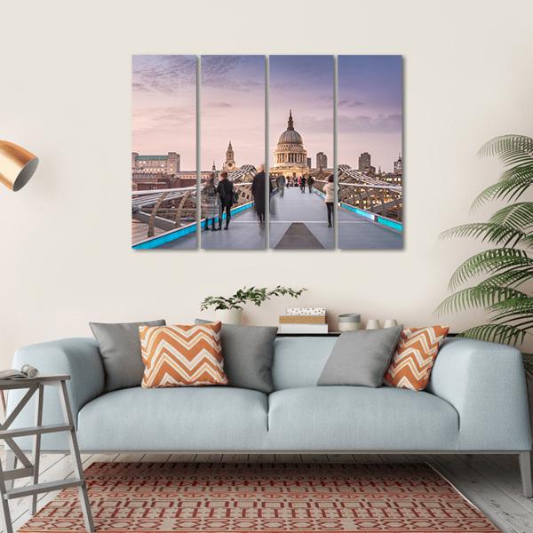 People On Millennium Bridge Canvas Wall Art-4 Horizontal-Gallery Wrap-34" x 24"-Tiaracle