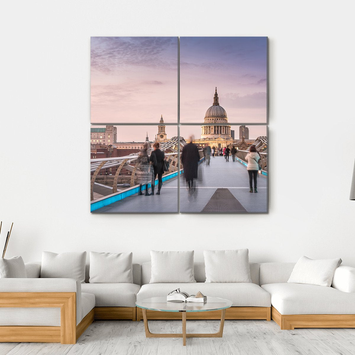 People On Millennium Bridge Canvas Wall Art-4 Square-Gallery Wrap-17" x 17"-Tiaracle