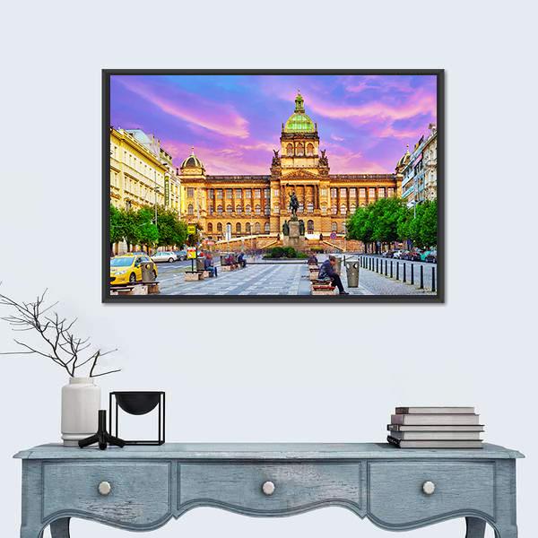 People On Wenceslas Square In Prague At Night Canvas Wall Art-1 Piece-Floating Frame-24" x 16"-Tiaracle