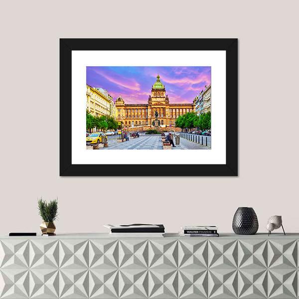 People On Wenceslas Square In Prague At Night Canvas Wall Art-1 Piece-Framed Print-20" x 16"-Tiaracle