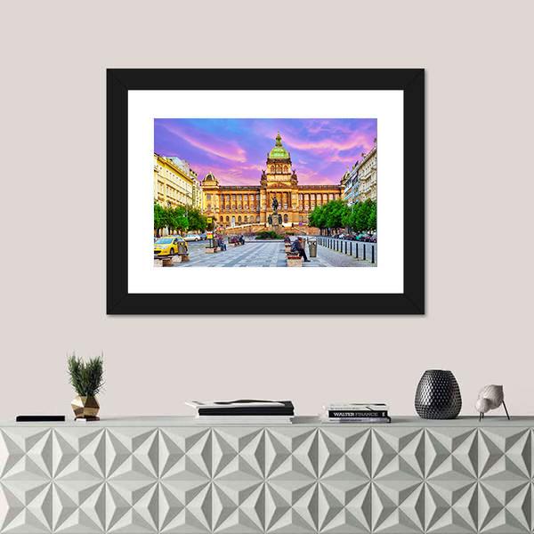 People On Wenceslas Square In Prague At Night Canvas Wall Art-1 Piece-Framed Print-20" x 16"-Tiaracle