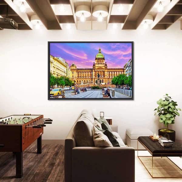 People On Wenceslas Square In Prague At Night Canvas Wall Art-3 Horizontal-Gallery Wrap-25" x 16"-Tiaracle