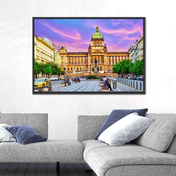 People On Wenceslas Square In Prague At Night Canvas Wall Art-3 Horizontal-Gallery Wrap-25" x 16"-Tiaracle