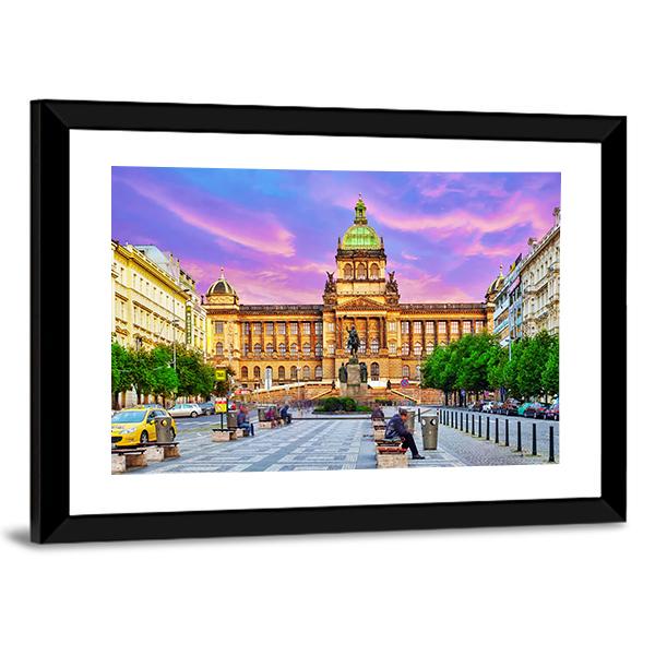 People On Wenceslas Square In Prague At Night Canvas Wall Art-3 Horizontal-Gallery Wrap-25" x 16"-Tiaracle