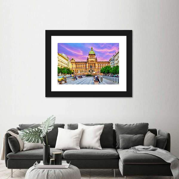 People On Wenceslas Square In Prague At Night Canvas Wall Art-3 Horizontal-Gallery Wrap-25" x 16"-Tiaracle