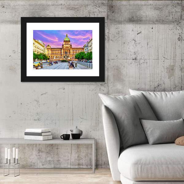 People On Wenceslas Square In Prague At Night Canvas Wall Art-3 Horizontal-Gallery Wrap-25" x 16"-Tiaracle