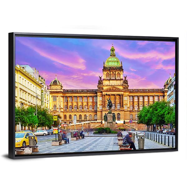 People On Wenceslas Square In Prague At Night Canvas Wall Art-5 Horizontal-Gallery Wrap-22" x 12"-Tiaracle