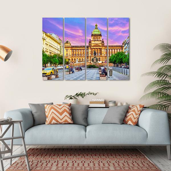 People On Wenceslas Square In Prague At Night Canvas Wall Art-4 Horizontal-Gallery Wrap-34" x 24"-Tiaracle