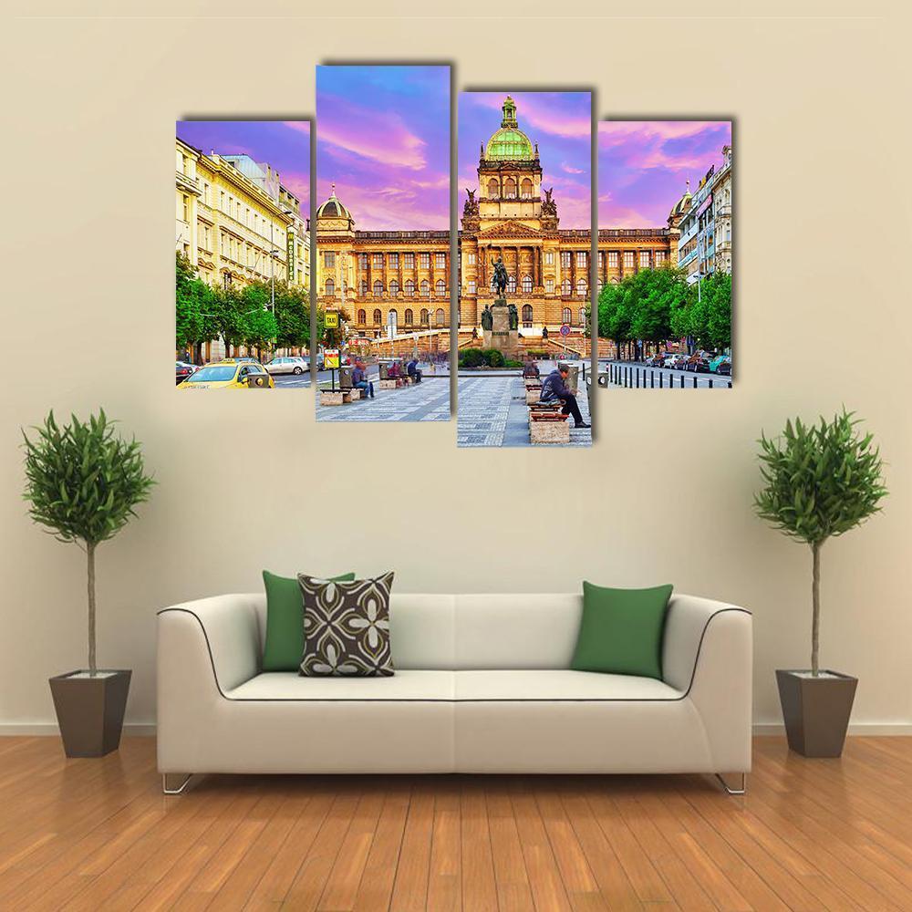 People On Wenceslas Square In Prague At Night Canvas Wall Art-4 Pop-Gallery Wrap-50" x 32"-Tiaracle