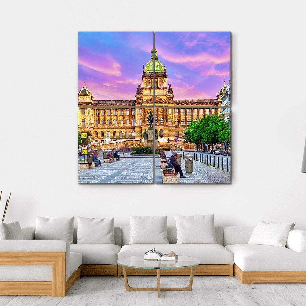 People On Wenceslas Square In Prague At Night Canvas Wall Art-4 Square-Gallery Wrap-17" x 17"-Tiaracle