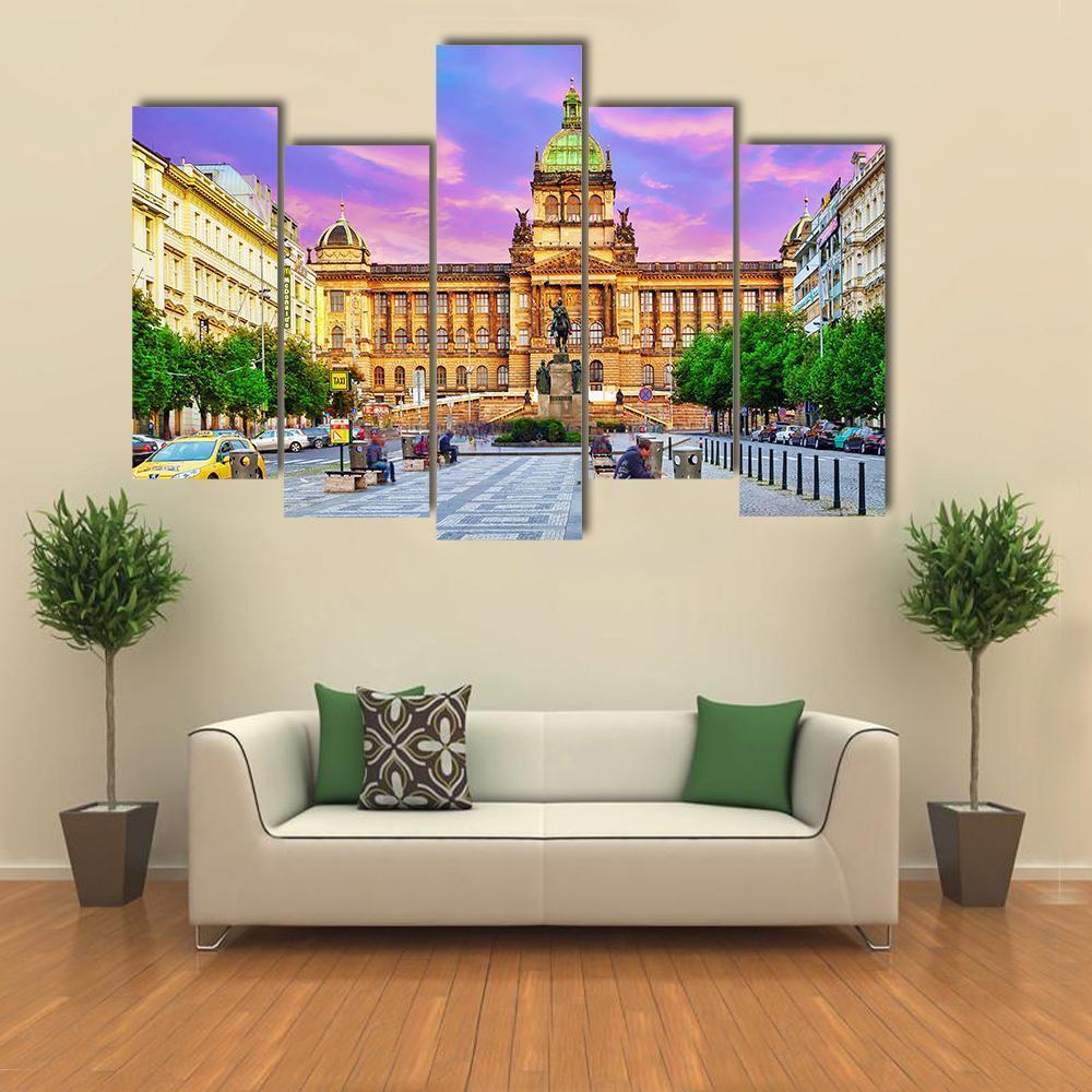 People On Wenceslas Square In Prague At Night Canvas Wall Art-5 Pop-Gallery Wrap-47" x 32"-Tiaracle