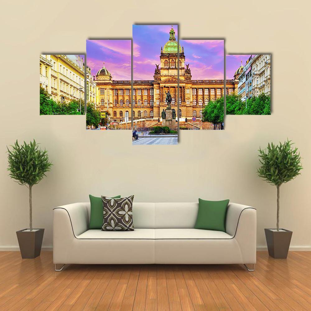 People On Wenceslas Square In Prague At Night Canvas Wall Art-5 Star-Gallery Wrap-62" x 32"-Tiaracle