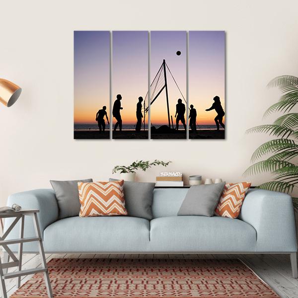 People Playing Volleyball On The Beach Canvas Wall Art-4 Horizontal-Gallery Wrap-34" x 24"-Tiaracle