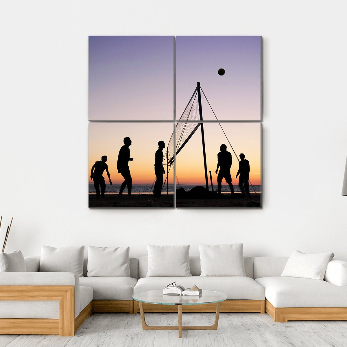 People Playing Volleyball On The Beach Canvas Wall Art-4 Square-Gallery Wrap-17" x 17"-Tiaracle