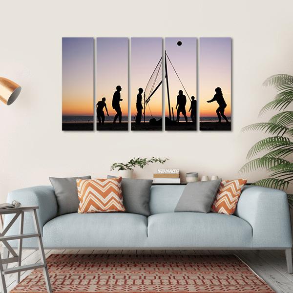 People Playing Volleyball On The Beach Canvas Wall Art-5 Horizontal-Gallery Wrap-22" x 12"-Tiaracle