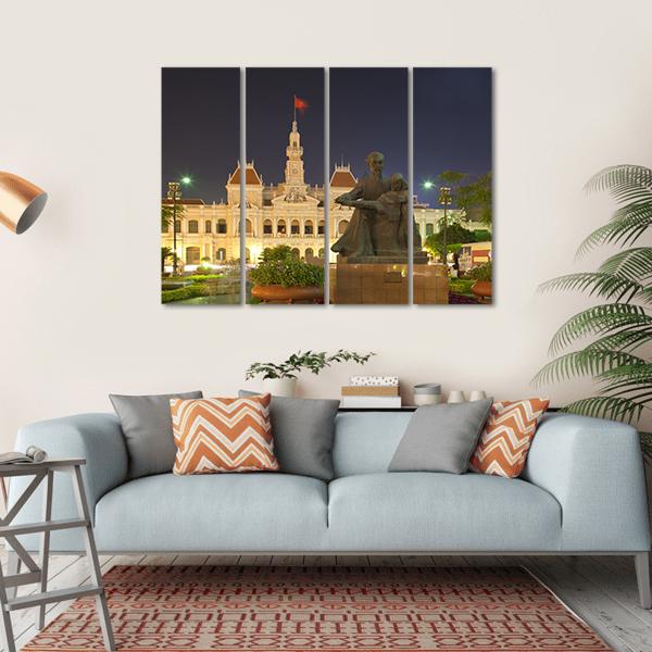 People's Committee Building At Night Canvas Wall Art-4 Horizontal-Gallery Wrap-34" x 24"-Tiaracle