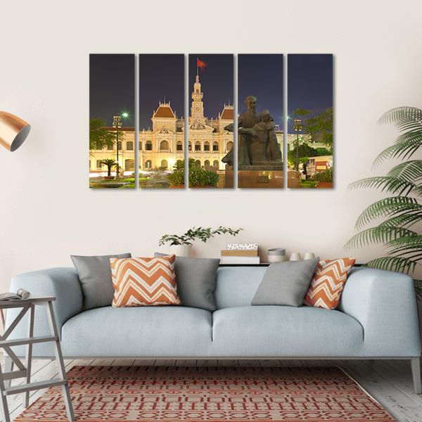 People's Committee Building At Night Canvas Wall Art-5 Horizontal-Gallery Wrap-22" x 12"-Tiaracle