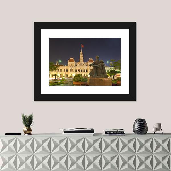 People's Committee Building At Night Canvas Wall Art-1 Piece-Framed Print-20" x 16"-Tiaracle