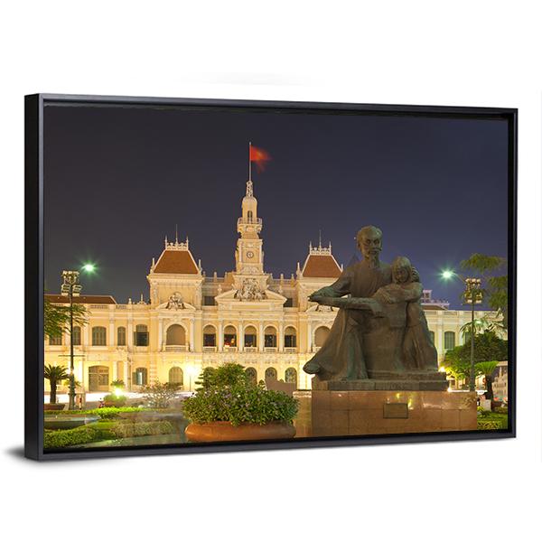 People's Committee Building At Night Canvas Wall Art-3 Horizontal-Gallery Wrap-25" x 16"-Tiaracle