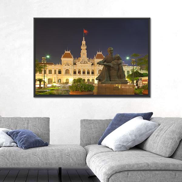 People's Committee Building At Night Canvas Wall Art-3 Horizontal-Gallery Wrap-25" x 16"-Tiaracle