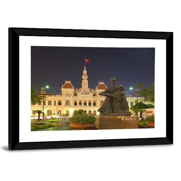 People's Committee Building At Night Canvas Wall Art-3 Horizontal-Gallery Wrap-25" x 16"-Tiaracle