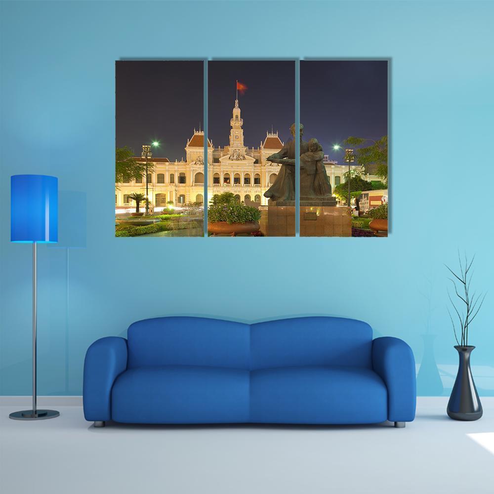 People's Committee Building At Night Canvas Wall Art-3 Horizontal-Gallery Wrap-37" x 24"-Tiaracle