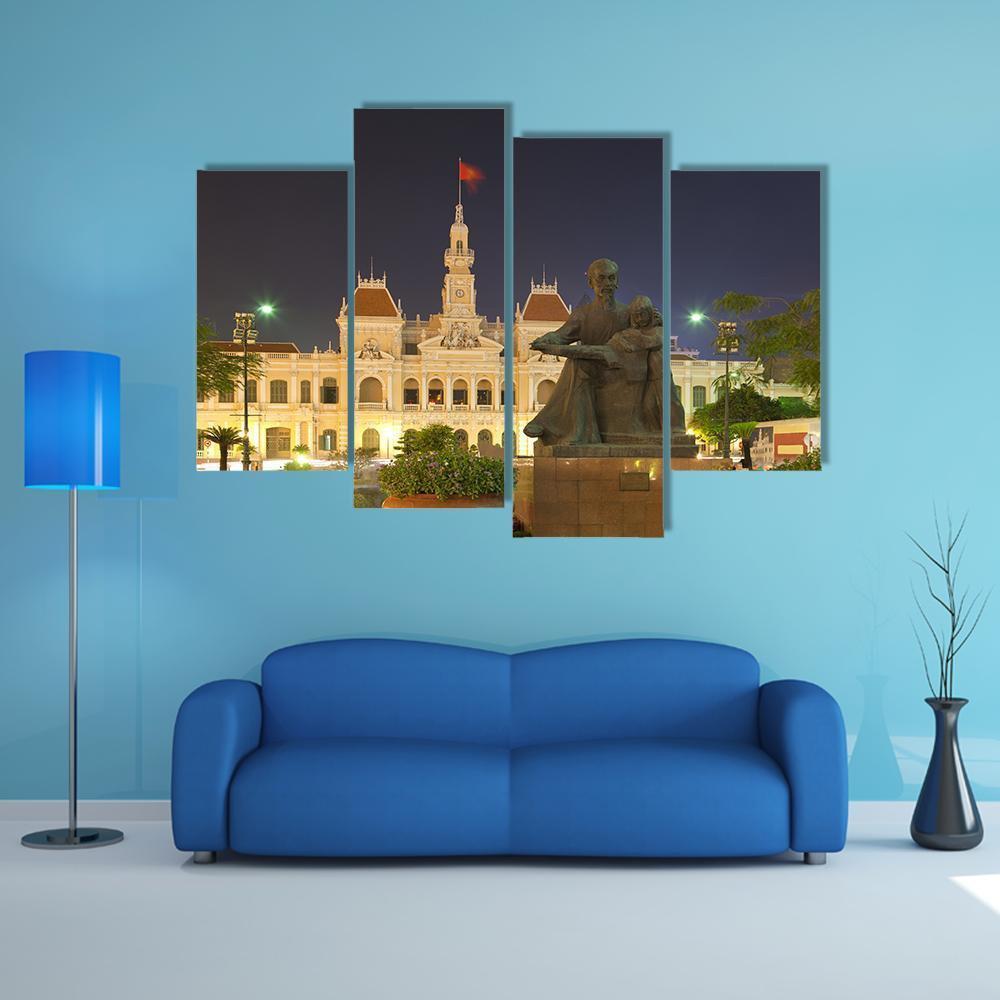 People's Committee Building At Night Canvas Wall Art-4 Pop-Gallery Wrap-50" x 32"-Tiaracle