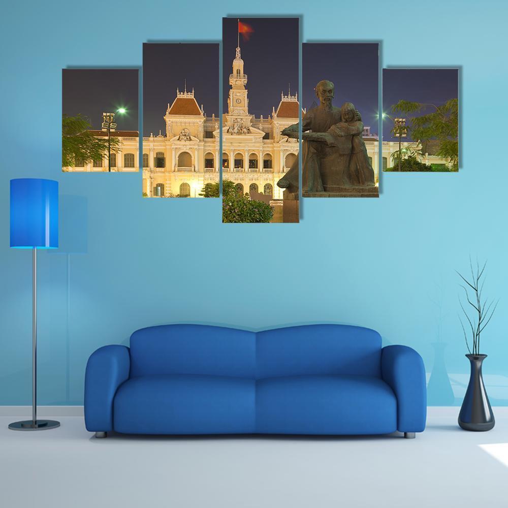 People's Committee Building At Night Canvas Wall Art-5 Star-Gallery Wrap-62" x 32"-Tiaracle