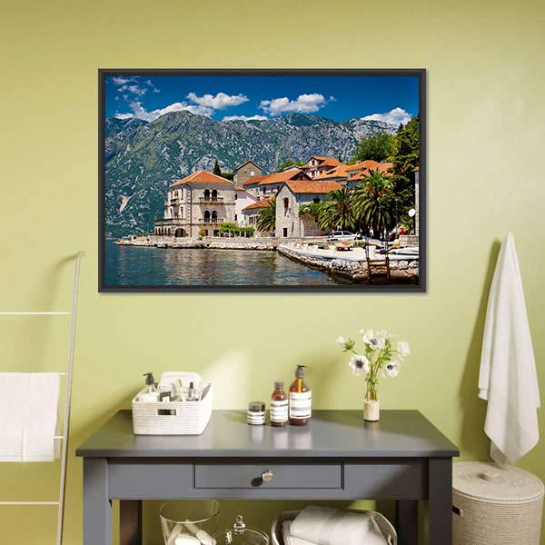 Perast Town In Montenegro Canvas Wall Art-1 Piece-Floating Frame-24" x 16"-Tiaracle