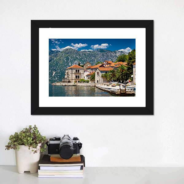 Perast Town In Montenegro Canvas Wall Art-1 Piece-Framed Print-20" x 16"-Tiaracle