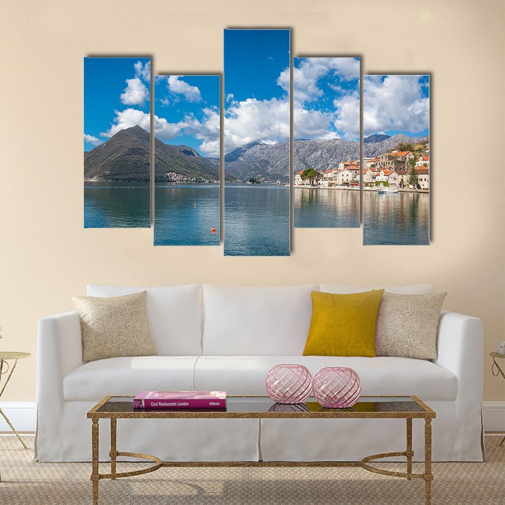 Perast Town In The Kotor Bay Canvas Wall Art-5 Pop-Gallery Wrap-47" x 32"-Tiaracle