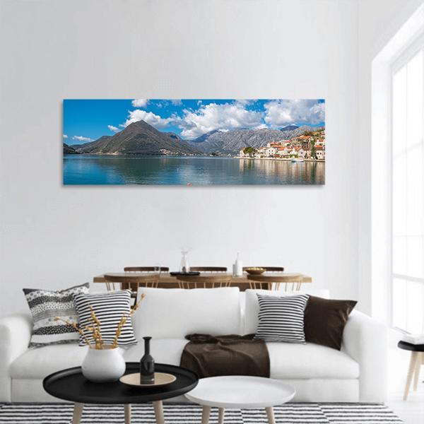 Perast Town In The Kotor Bay Panoramic Canvas Wall Art-3 Piece-25" x 08"-Tiaracle