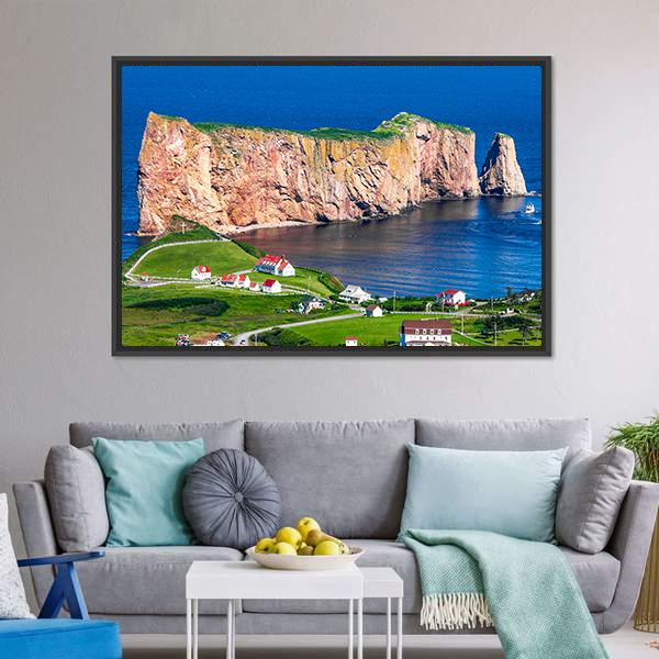 Perce Rock In Gaspe Canvas Wall Art-5 Horizontal-Gallery Wrap-22" x 12"-Tiaracle